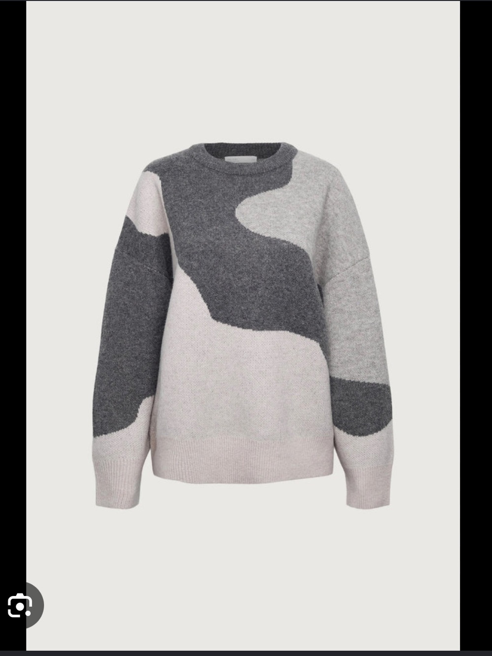 OAK + FORT Oversized Intarsia Crewneck Sweater โ Gray & Pale Pink